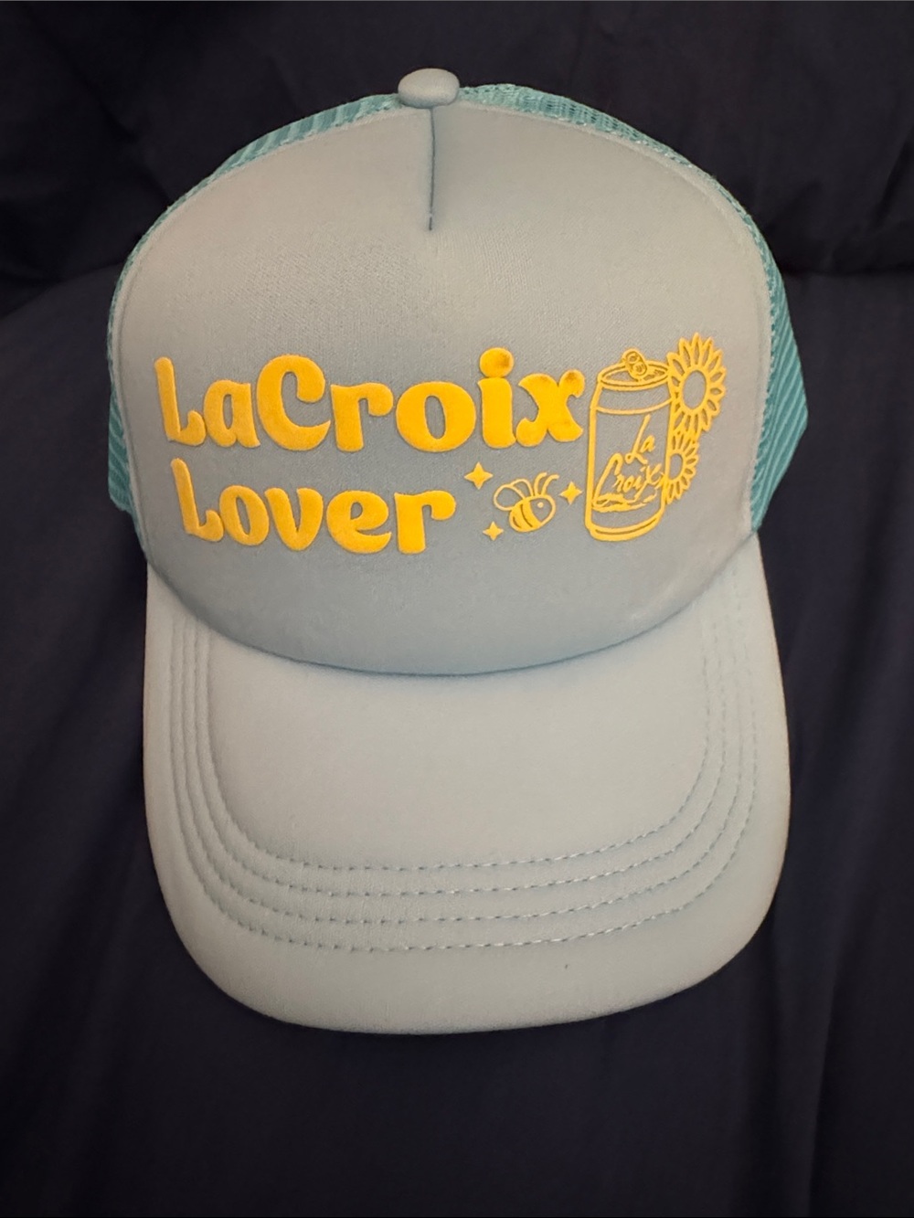 LaCroix Lover Trucker Hat in Light Blue & Yellow